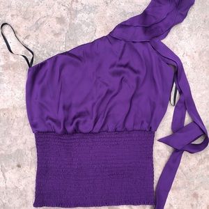One shoulder satin purple bebe top.